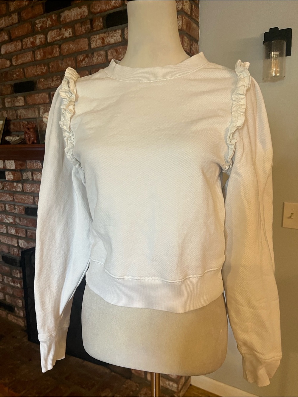 PAIGE White Ruffle-Shoulder Sweatshirt - Picture 1 of 5